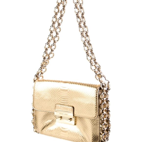 Michael Kors Gold Python Embossed Leather Piper Shoulder Bag - Picture 2 of 6